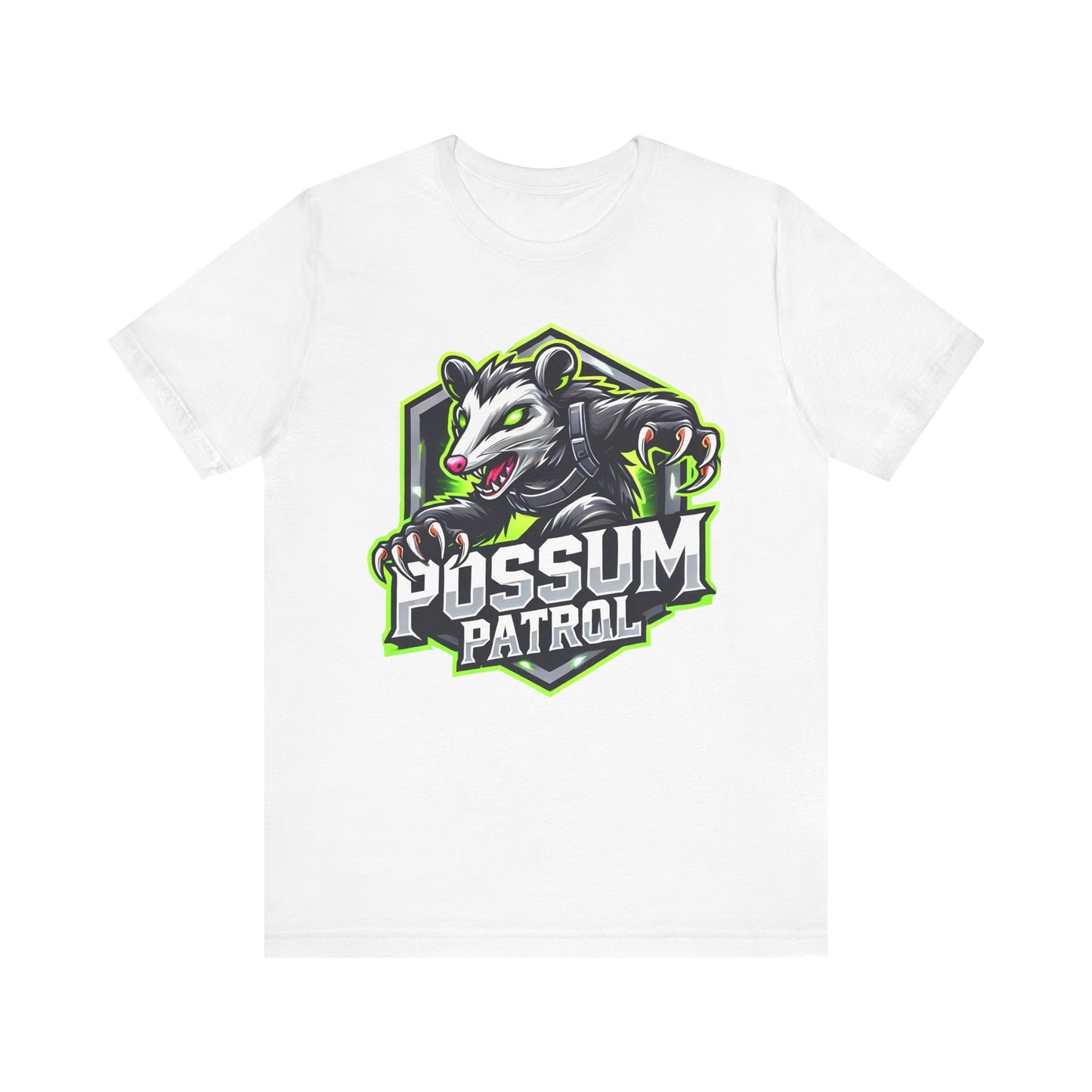 Possum Patrol Opossum Shirt | Fierce Animal Design | Unique Gift for Wildlife Lover Gamers Esports Jersey Style Graphic Tee Funny Opossum