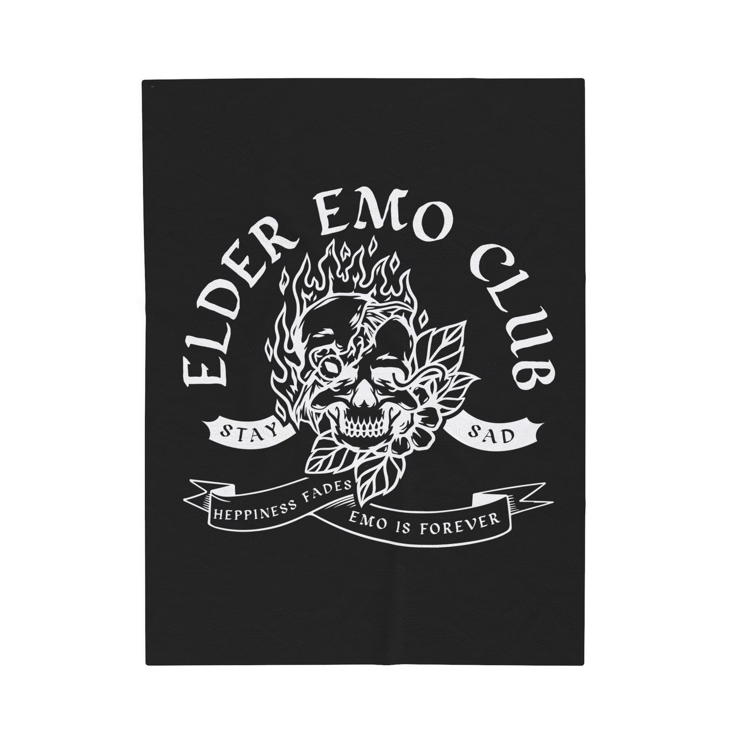 Elder Emo Club Velveteen Plush Throw Blanket | Happiness Fades Emo Forever Blanket Stay Sad Cozy Alternative Decor Emo Style Nostalgic Gift