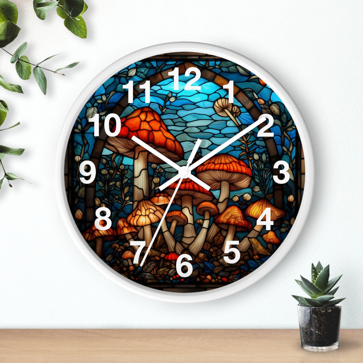 Stained Glass Mushroom Wall Clock | Trippy Shroom Garden Decor | Psychedelic Stain Glass Art | Battery Operated | Unique Gift for Ravers