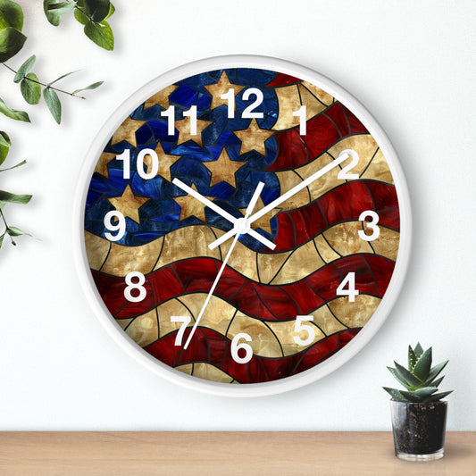 American Flag Stained Glass Wall Clock | Patriotic USA Decor | Battery Operated | Unique Home Accent | Perfect Gift for Proud Patriots