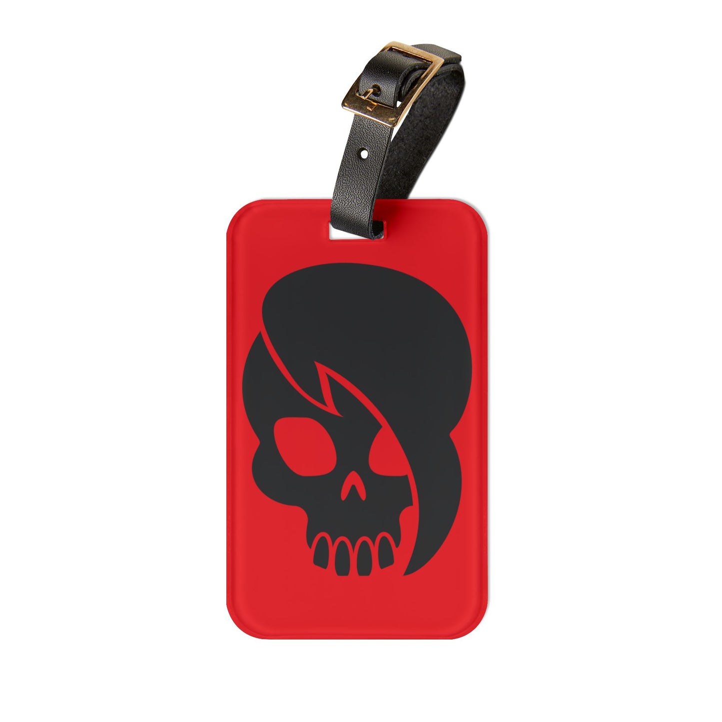 Skull With Emo Hair Luggage Tag | Red Gothic Style Travel Accessory | Emo Statement Baggage ID | Spooky and Stylish Gift for Emo Lovers