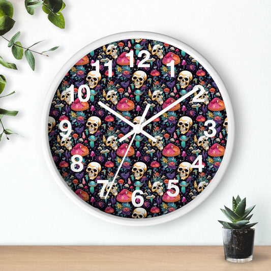 Trippy Mushroom Skull Wall Clock | Cute and Eerie Shroom Decor | Unique Room Background | Battery Operated | Perfect Gothic Gift