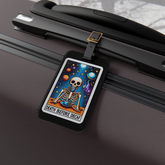 Death Before Decaf Luggage Tag - Unique Travel Accessory for Coffee Lovers - Perfect Baggage ID for Caffeine Addicts & Espresso Enthusiast