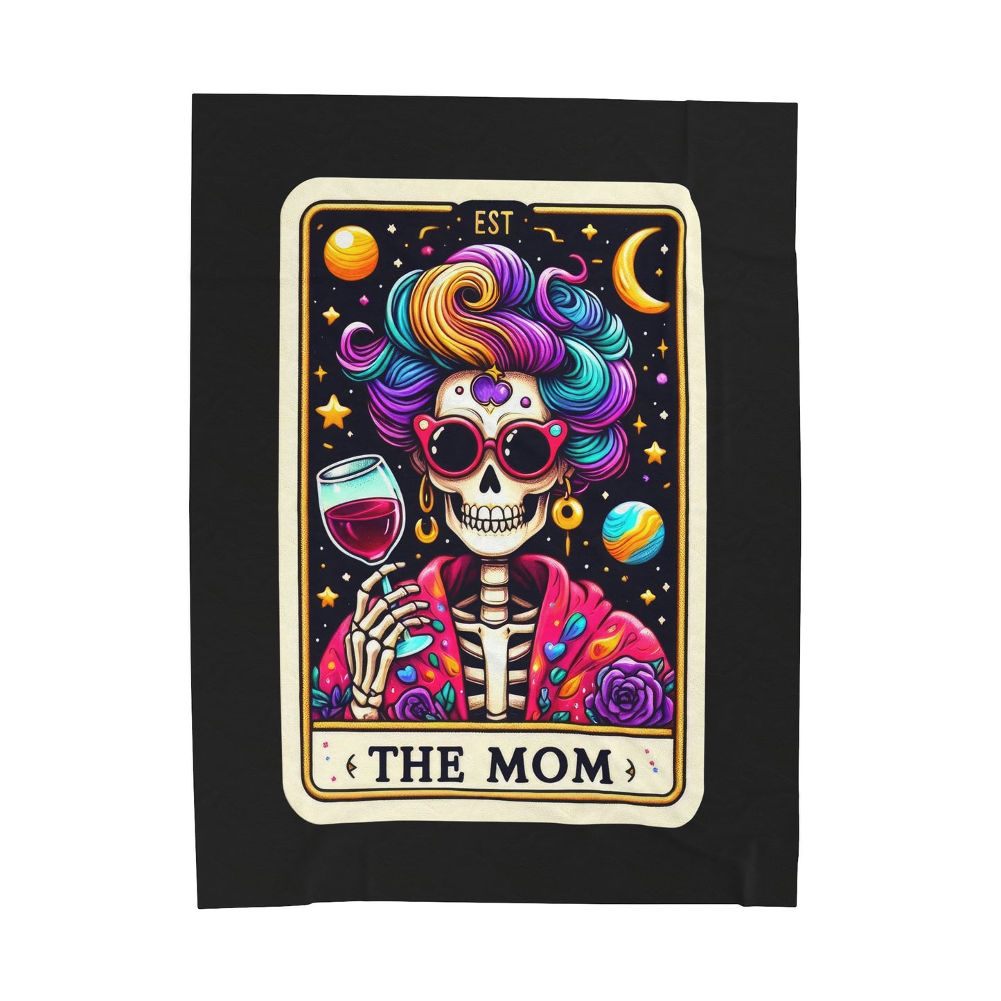 Mom Tarot Card Velveteen Plush Throw Blanket | Gift for Moms | Tarot-Inspired Mother's Day Blanket | Cozy Skeleton Blanket for Super Moms