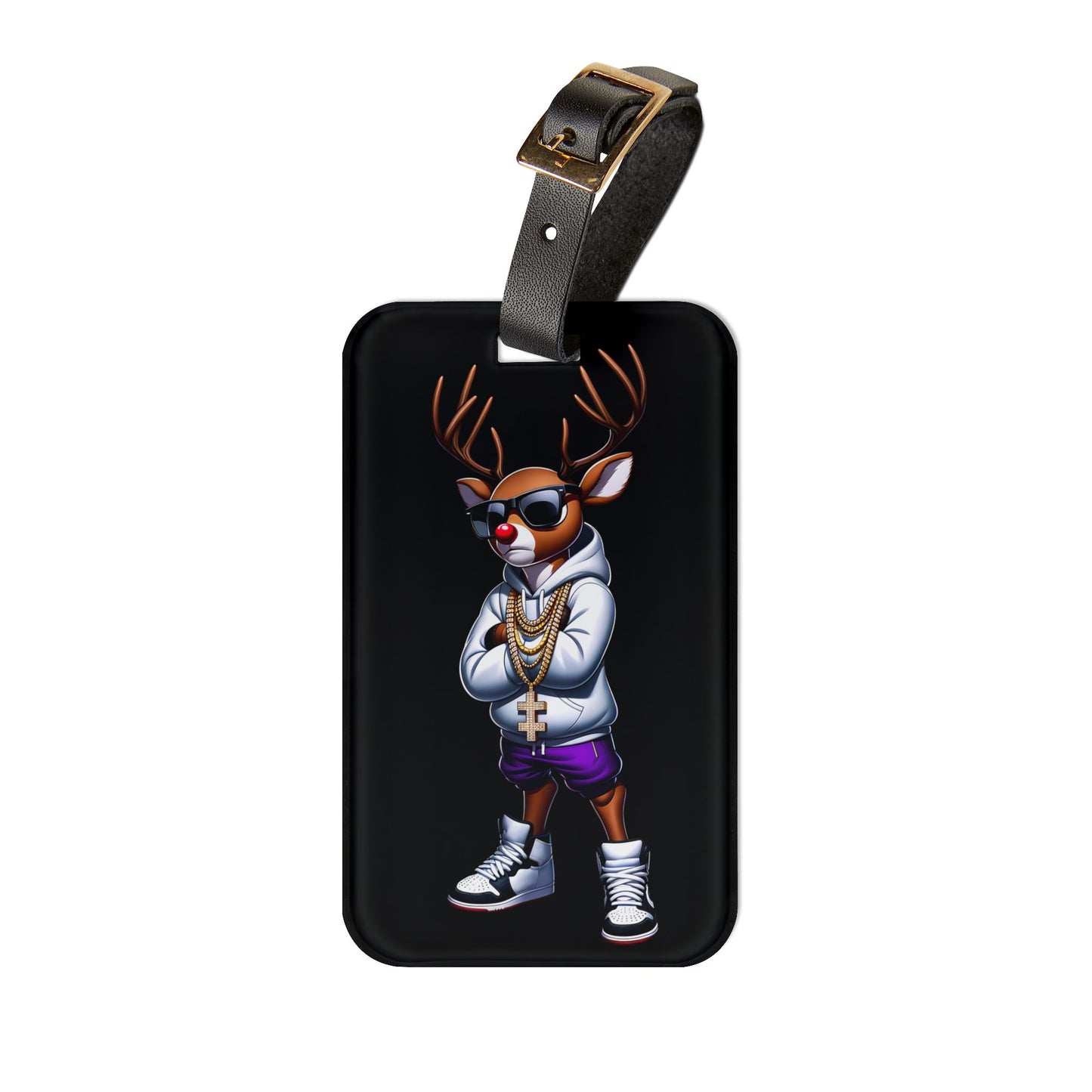 Reindeer Red Nose Christmas Gangster Luggage Tag | Hip Hop Fashion Travel Baggage ID | Urban Streetwear Holiday Accessory Christmas GIft