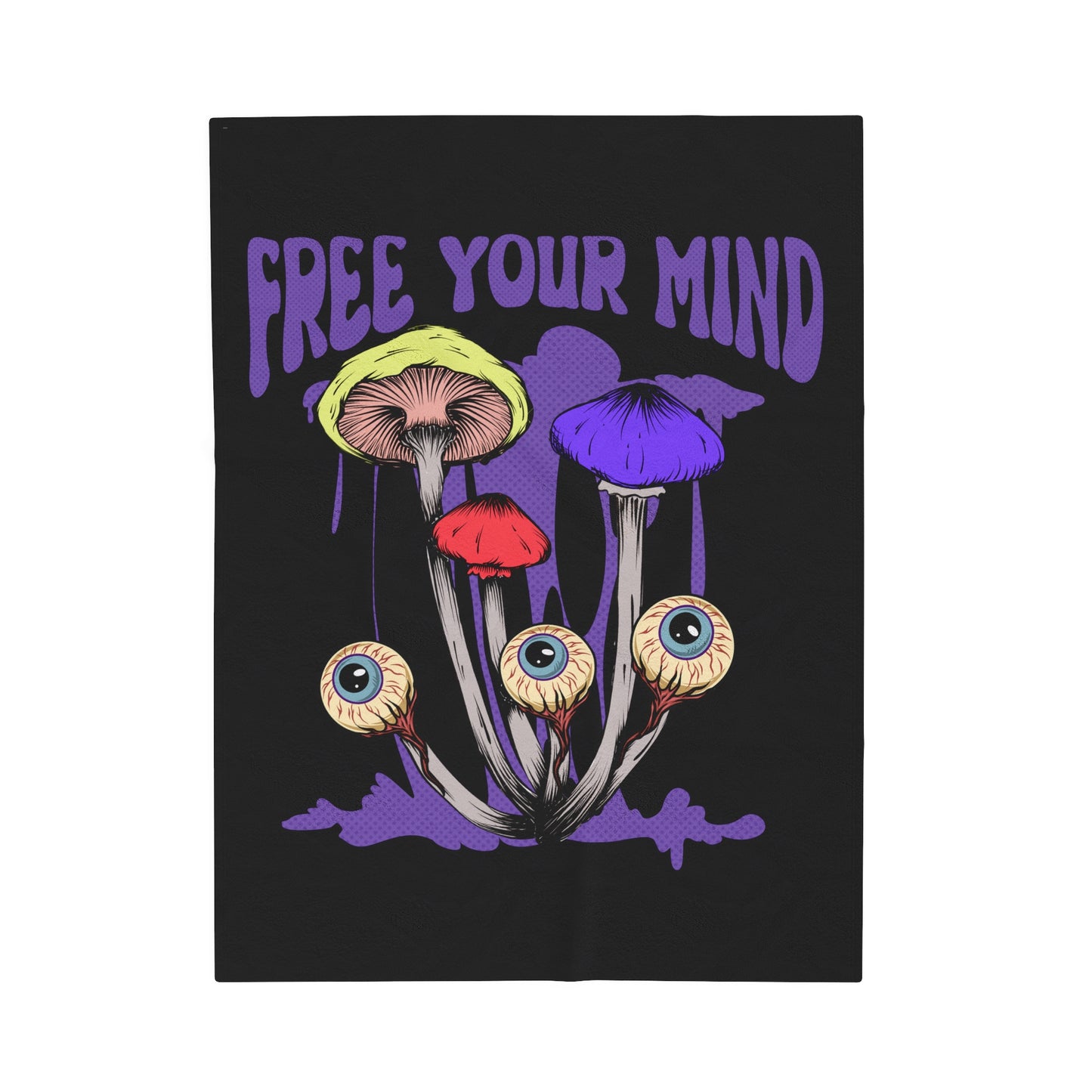 Free Your Mind Mushroom Velveteen Plush Throw Blanket Trippy Psychedelic Shroom Festival Rave Blanket | Cozy Gift Hippie Mushroom Lover