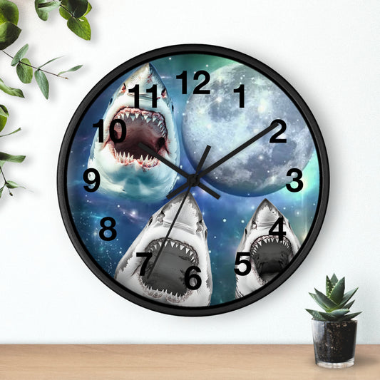 Sharks Howling at the Moon Wall Clock | Great White Shark Design | Battery Operated | Perfect Decor Shark Lovers Unique Ocean-Inspired Gift