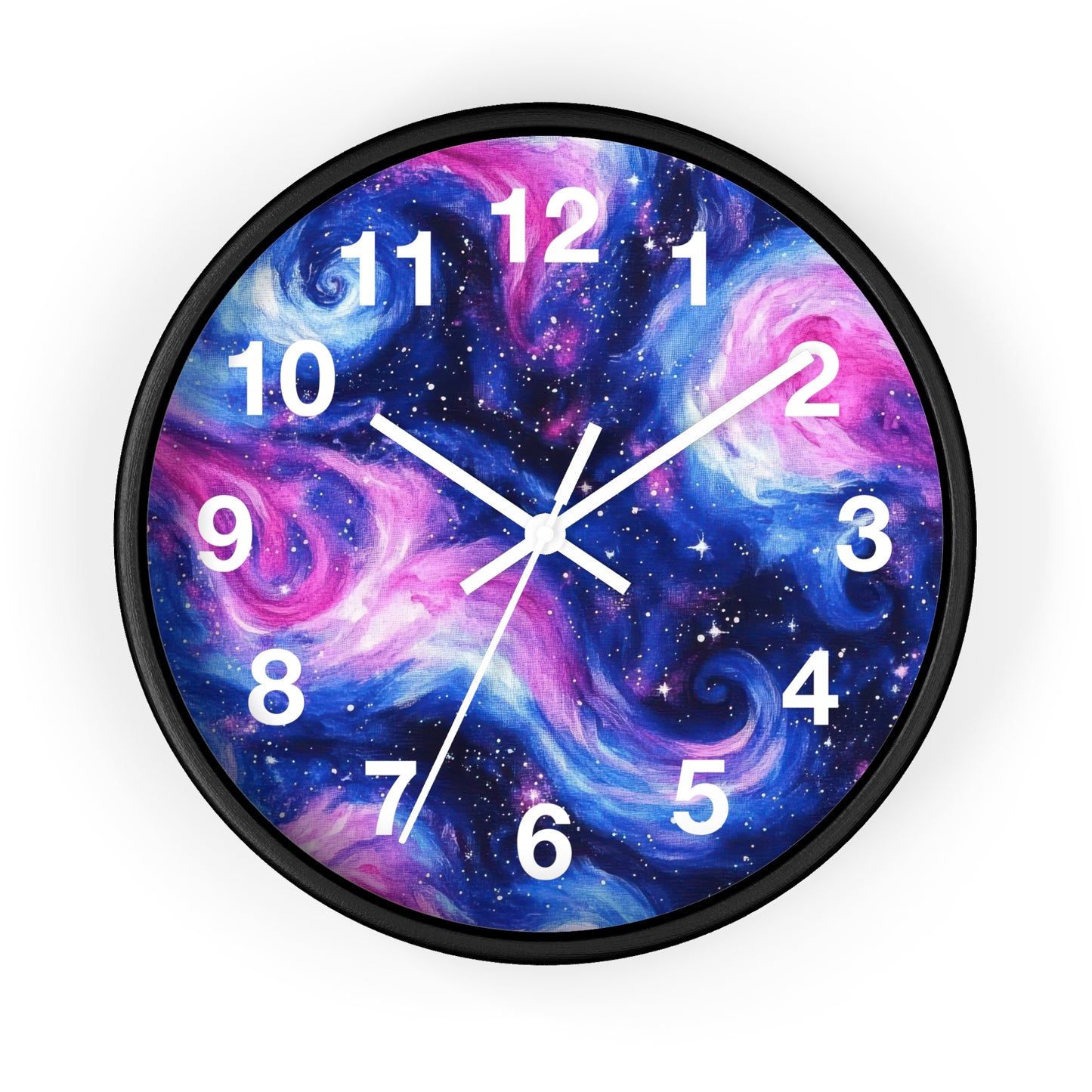 Pink Blue Space Galaxy Wall Clock | Trippy Rave Design | Battery Operated | Unique Teen Girl Room Decor | Ideal for Space Galaxy Rave Lovers