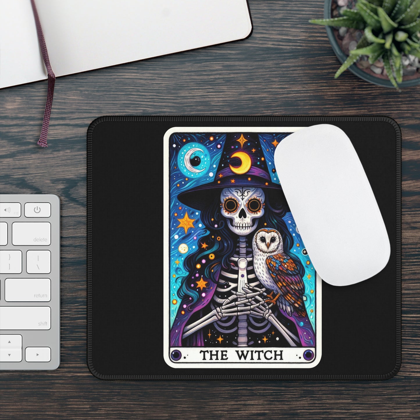 The Witch Tarot Card Non Slip Mouse Pad | Witchy Office Desk Decor | Mystical Gift for Witches | Tarot Mat | Occult Desk Accessory Desk Pad