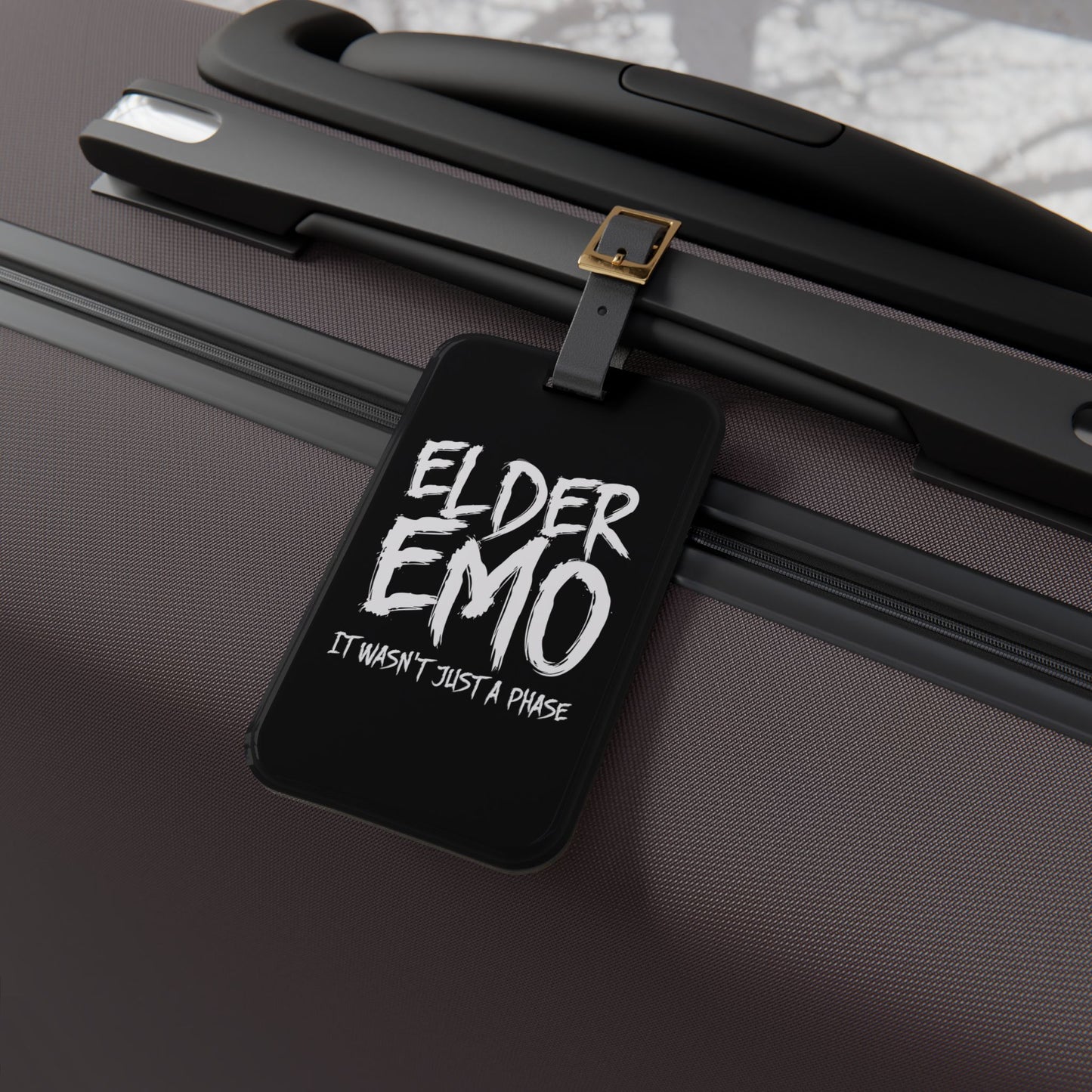 Elder Emo Pride Luggage Tag | Dark Aesthetic Travel Accessory Awesome Gift Goth Punk Fans Baggage ID Not Just a Phase Emo GIft Black Tag