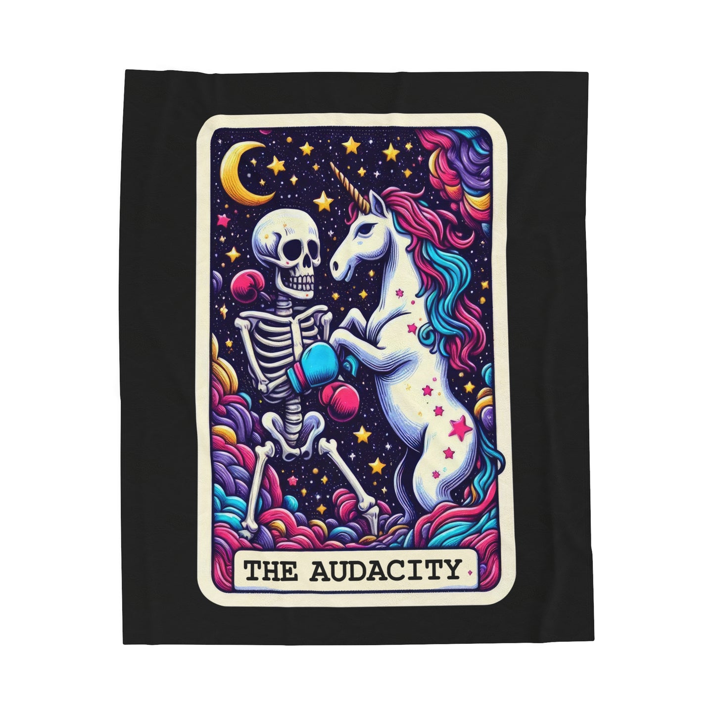 The Audacity Tarot Card Velveteen Plush Throw Blanket | Skeleton Unicorn Blanket Tarot-Inspired Funny Gift | Cozy Blanket Bold Personalities