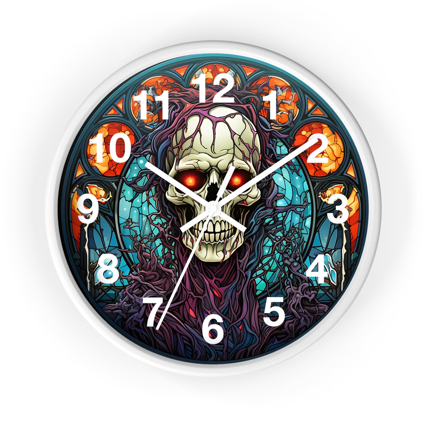 Skull Mosaic Glass Style Wall Clock | Battery Operated | Unique Gothic Decor | Perfect Gift for Skull Lovers | Eye-Catching Home Accent