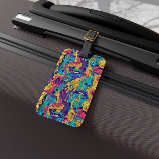 Colorful Melting Face Luggage Tag - Unique Travel Accessory for Ravers & Festival Goers - Perfect Baggage ID for Trippy Adventures