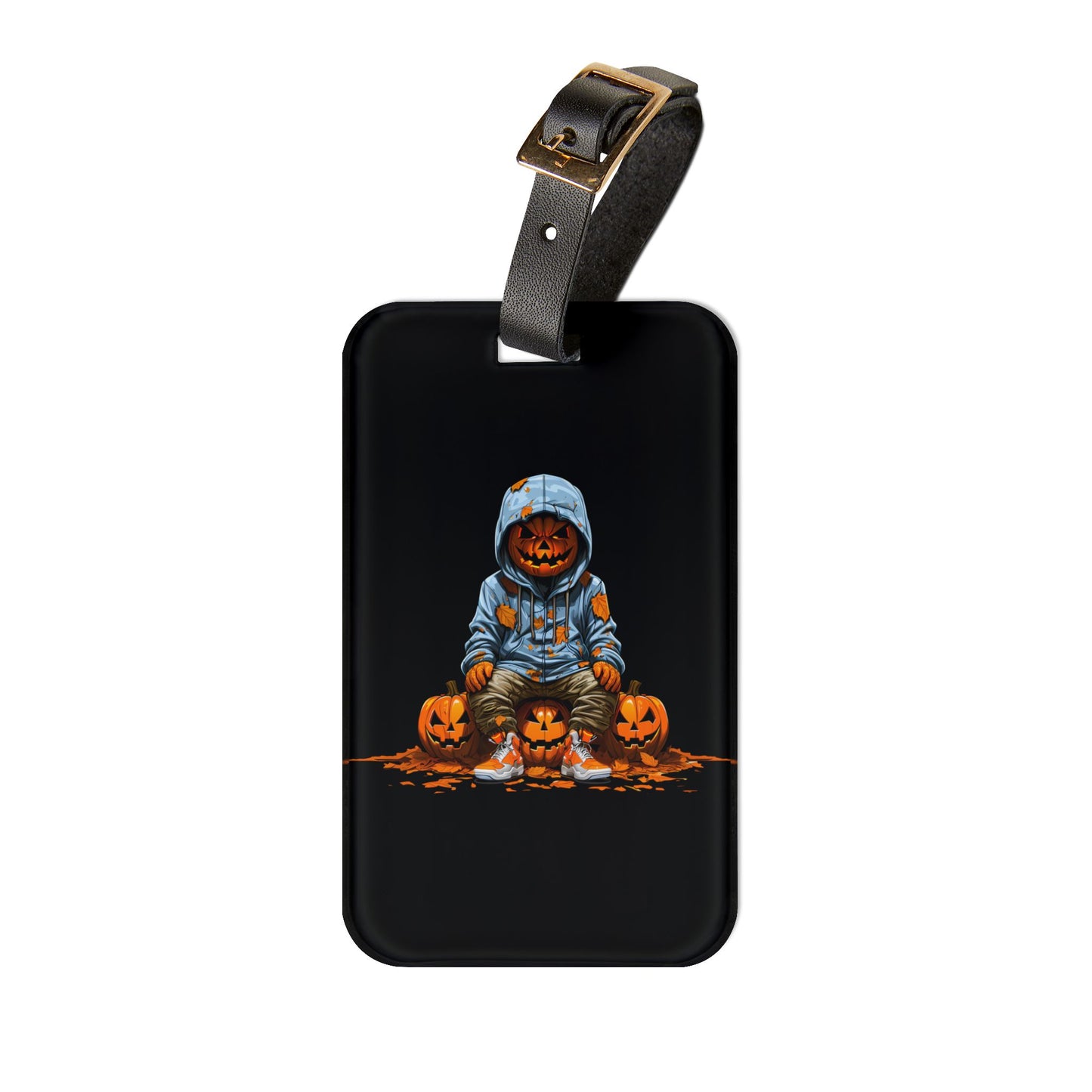 Gangster Pumpkin Blue Hoodie Luggage Tag | Urban Style Jack O Lantern Streetwear | Halloween Inspired Baggage ID | Street Culture Pumpkin