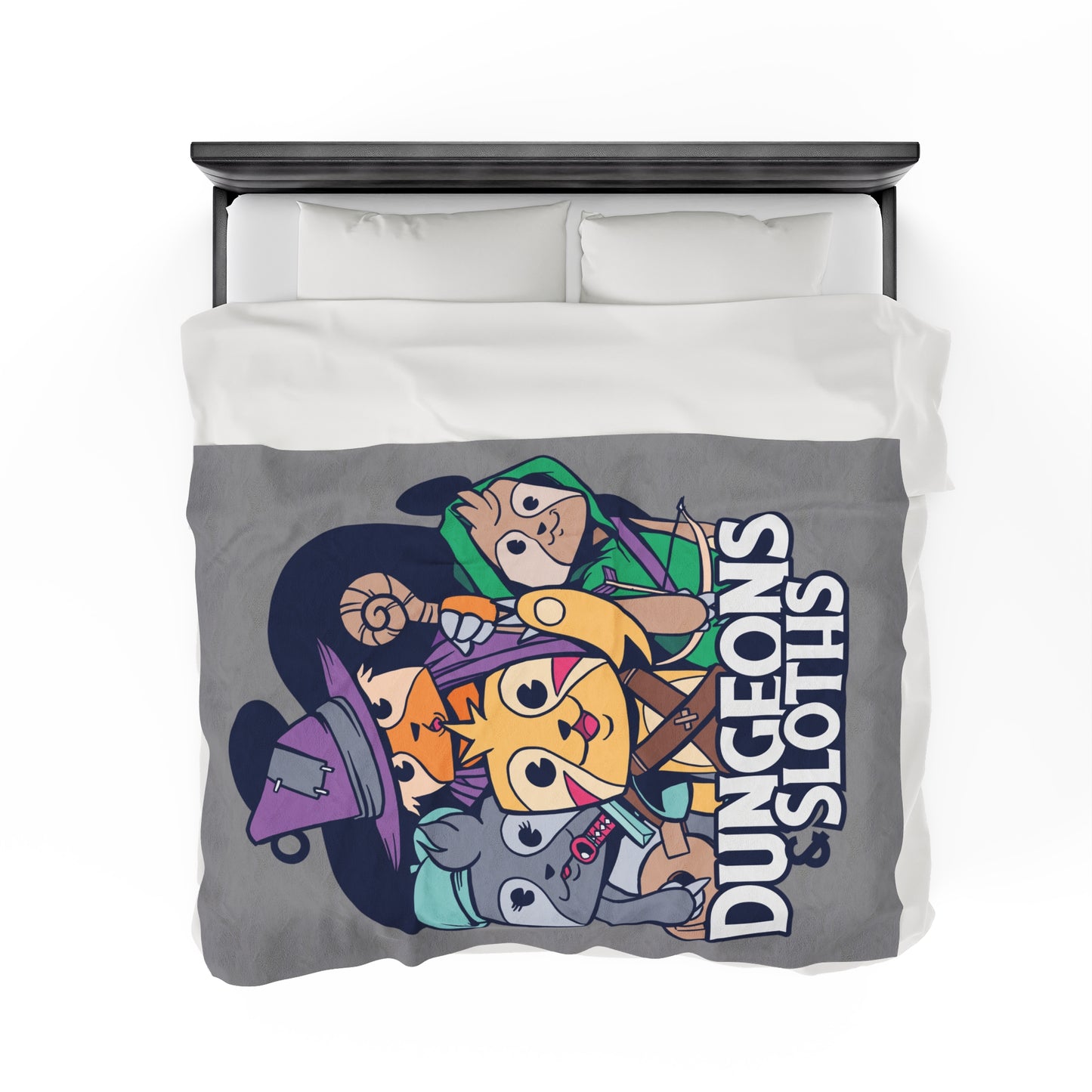 Dungeons and Sloths Velveteen Plush Throw Blanket | Funny Sloth Lover Gift | Nerdy Parody Blanket | Fantasy Roleplaying Cozy Lazy Decor