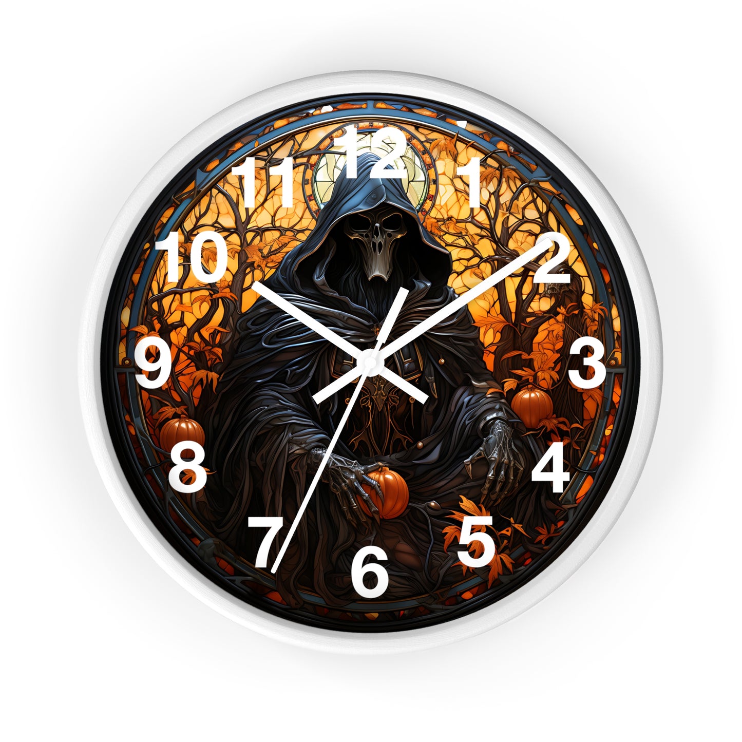 Stained Glass Halloween Death Eater Wall Clock | Gothic Dark Aesthetic Decor | Battery Operated Unique Spooky Accent Gothic Horror Fans Gift