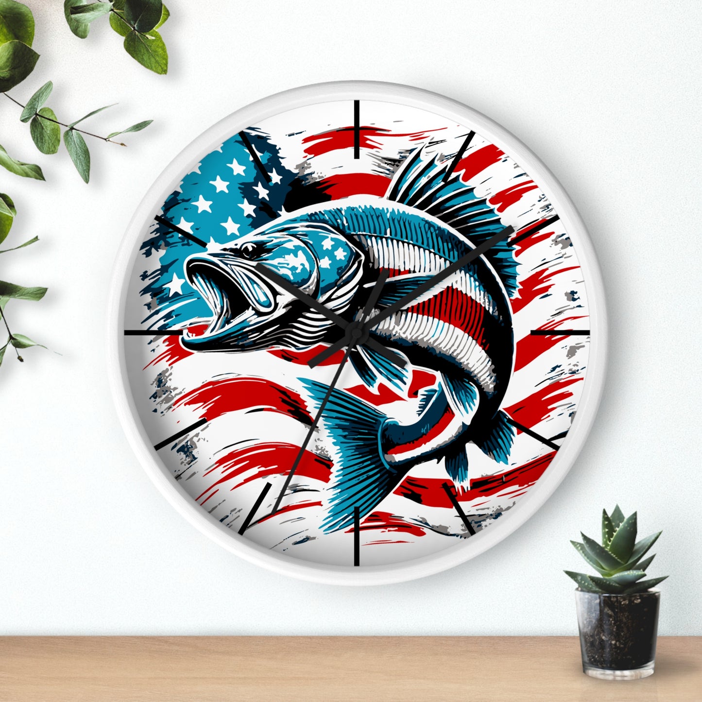 American Flag Fish Wall Clock | Patriotic Fisherman Decor | Battery Operated | Perfect for Man Cave | Unique Gift for Fishing Enthusiasts