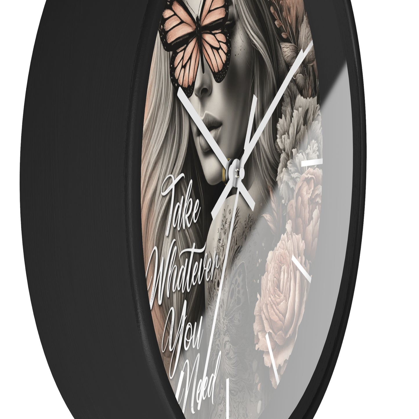 Take What You Need Wall Clock | Uplifting Affirmation Art | Battery Operated | Beautiful Woman with Flowers | Inspiring Dark Aesthetic Decor