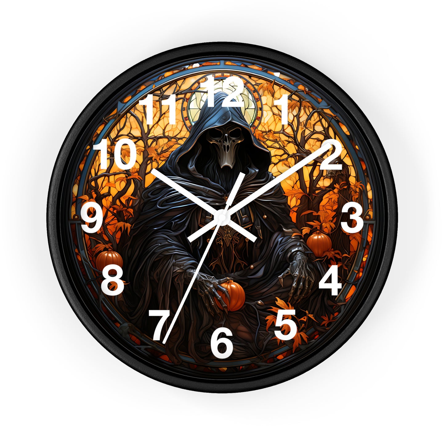 Stained Glass Halloween Death Eater Wall Clock | Gothic Dark Aesthetic Decor | Battery Operated Unique Spooky Accent Gothic Horror Fans Gift