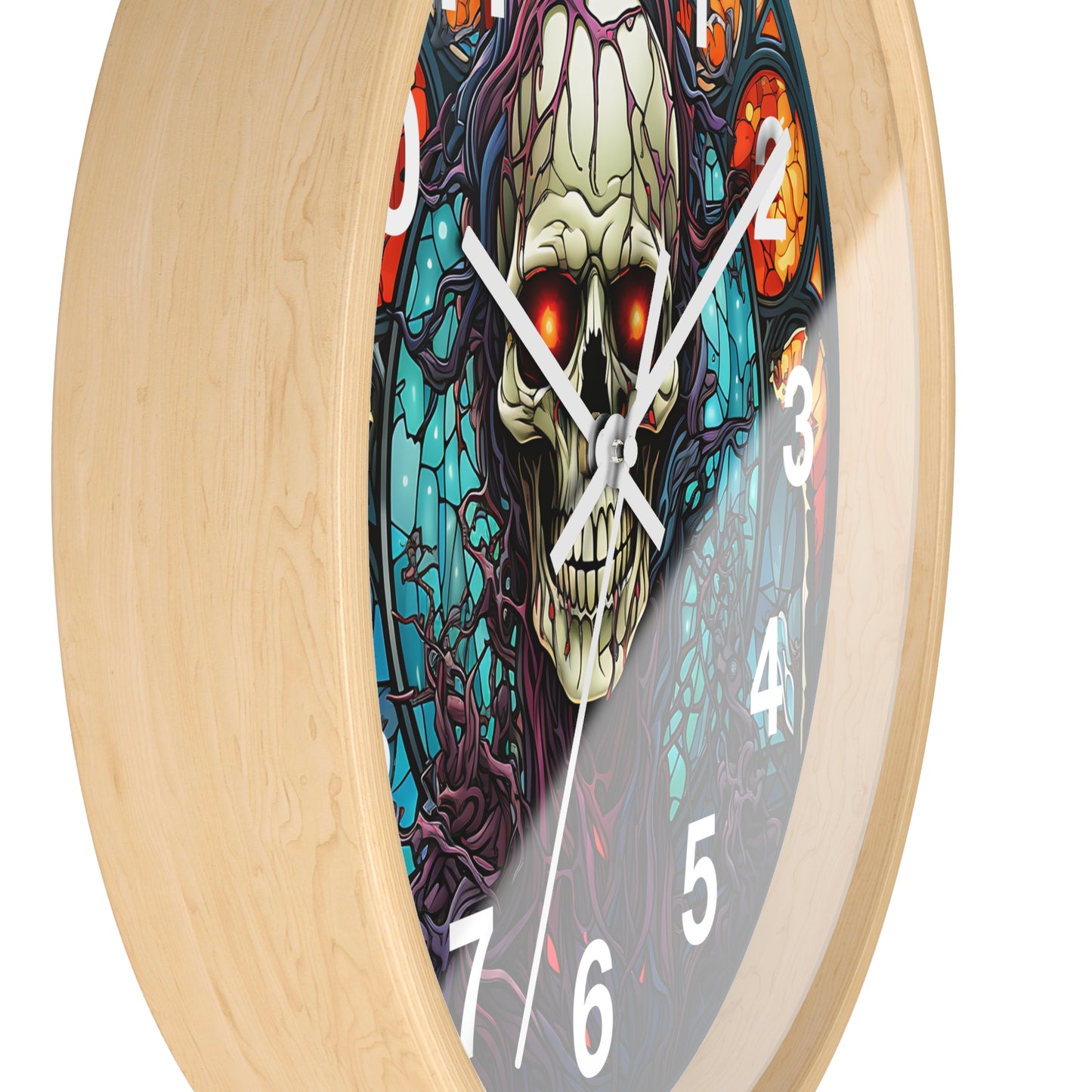 Skull Mosaic Glass Style Wall Clock | Battery Operated | Unique Gothic Decor | Perfect Gift for Skull Lovers | Eye-Catching Home Accent