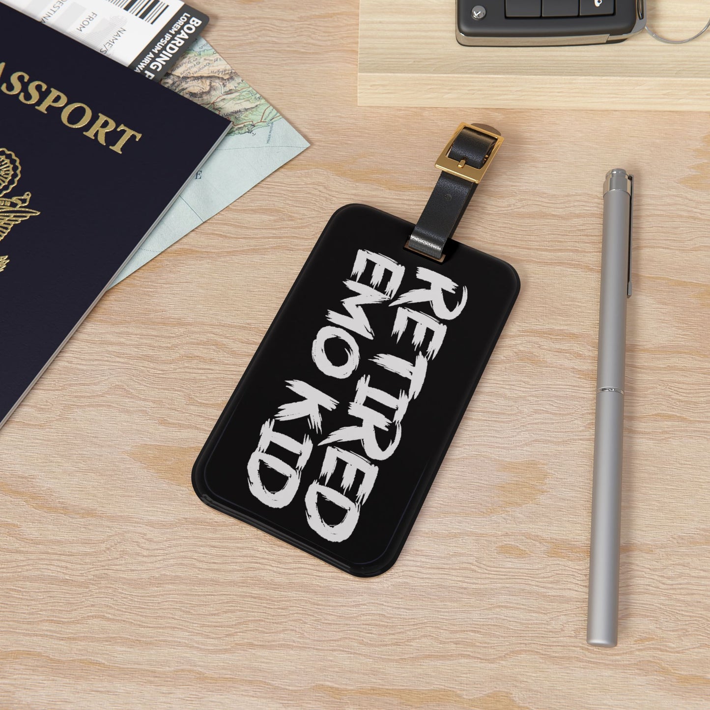 Retired Emo Kid Luggage Tag | Elder Emo Dark Aesthetic Travel Accessory | Awesome Gift Goth Punk Fans Baggage ID | Not Just a Phase Emo