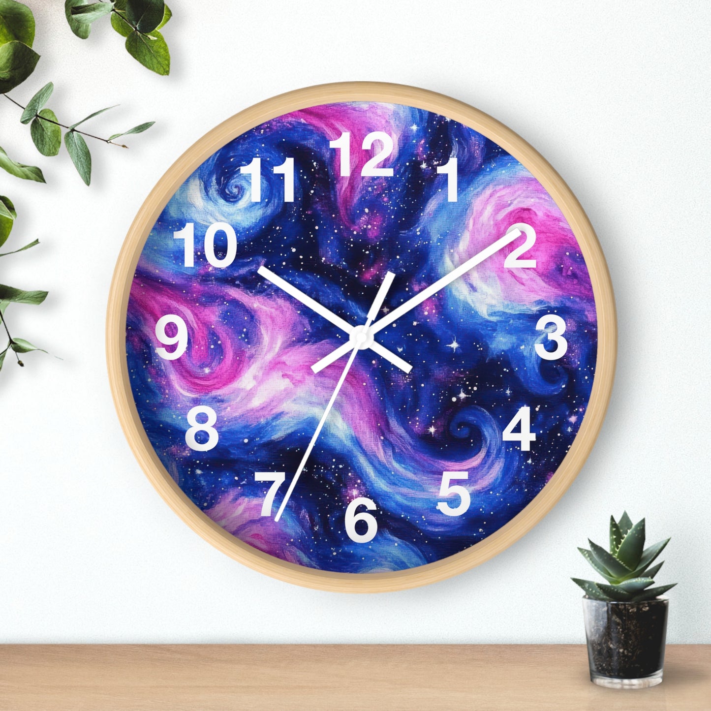 Pink Blue Space Galaxy Wall Clock | Trippy Rave Design | Battery Operated | Unique Teen Girl Room Decor | Ideal for Space Galaxy Rave Lovers