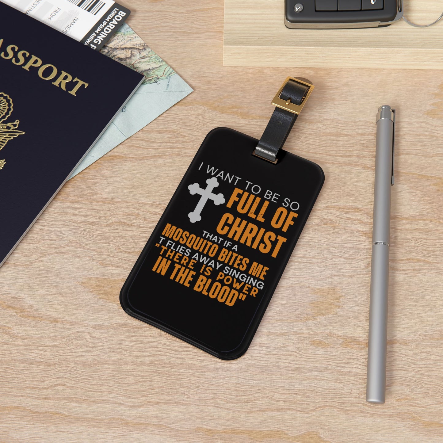 Full of Christ Luggage Tag | Funny Christian Travel Accessory | Jesus Humor Baggage ID Power in Jesus Blood Faith Based Jokes Christian GIft