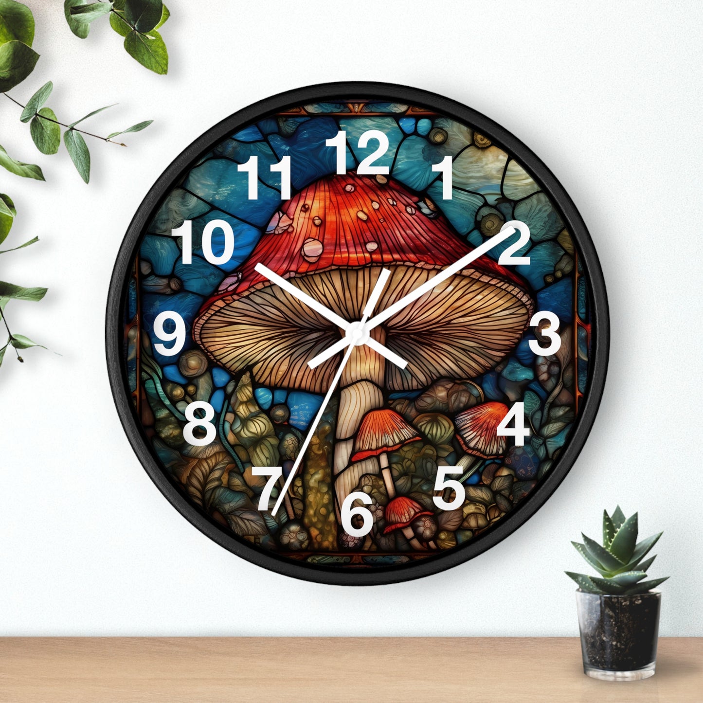 Stained Glass Mushroom Wall Clock | Psychedelic Shroom Decor | Trippy Stain Glass Garden Style | Battery Operated | Unique Rave Gift