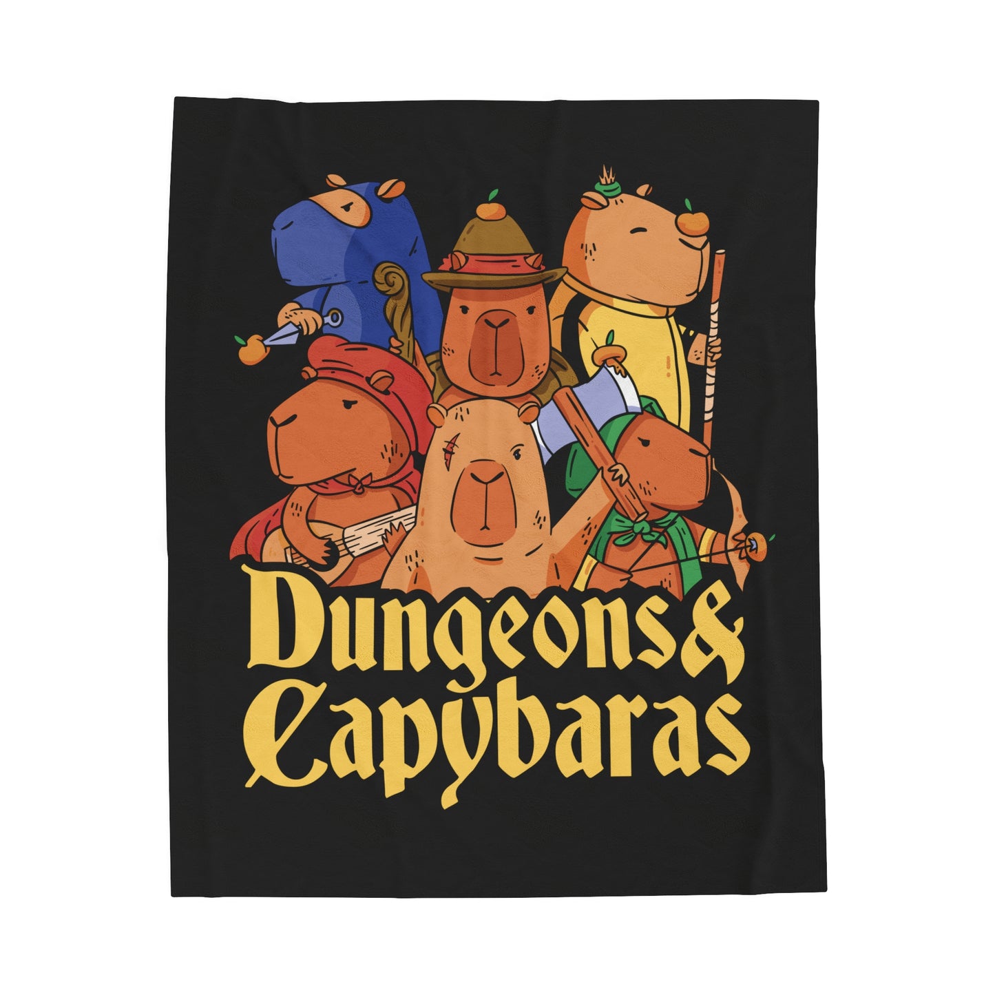 Dungeons and Capybaras Velveteen Plush Throw Blanket | Funny Animal Lover Gift Nerdy Parody Blanket Fantasy Roleplaying Cozy Capybara Decor