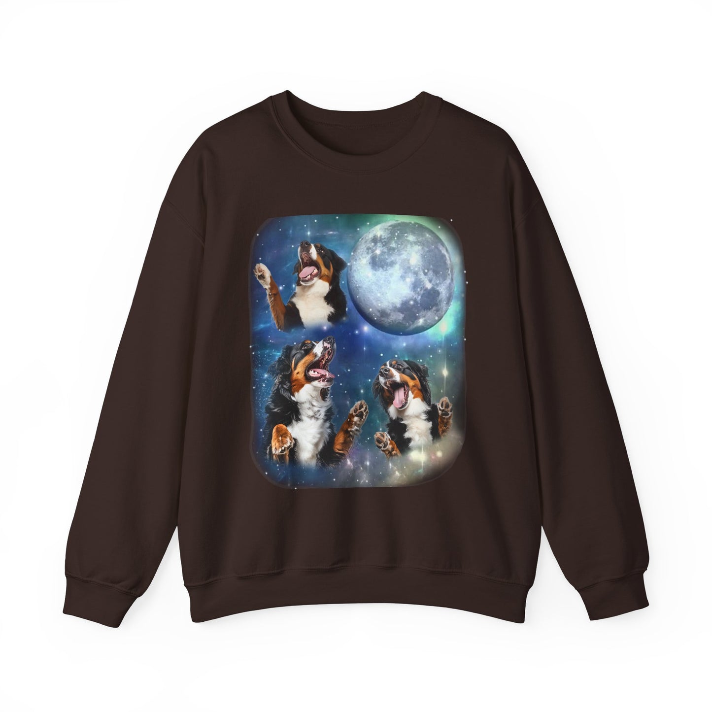 Bernese Mountain Dog Howling at Moon Sweatshirt | Vintage Dog Lover Pullover Sweater | Funny Bernese Apparel Gift for Dog Lovers Cute Dog