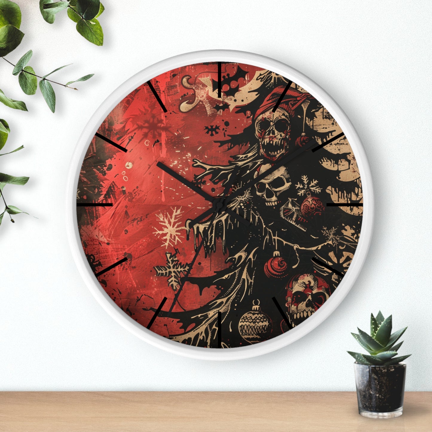 Black & Red Christmas Gothic Wall Clock | Unique Holiday Decor | Battery Operated | Dark Spooky Aesthetic | Perfect Gift for Gothic Lovers