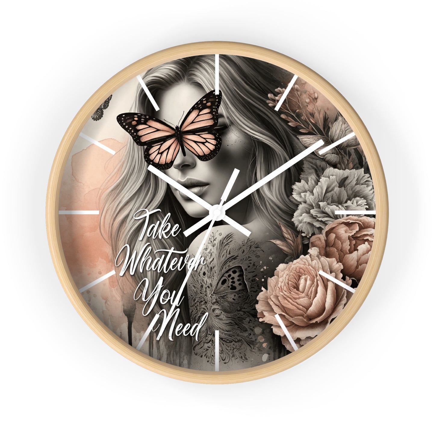 Take What You Need Wall Clock | Uplifting Affirmation Art | Battery Operated | Beautiful Woman with Flowers | Inspiring Dark Aesthetic Decor