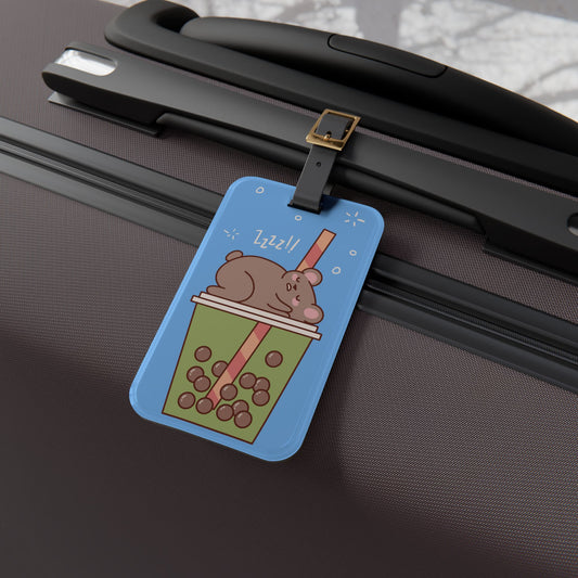 Cute Kawaii Sleeping Bear Drinking Boba Luggage Tag - Adorable Bear Travel Accessory Perfect Baggage ID for Bear Lovers Kawaii Animals Gift