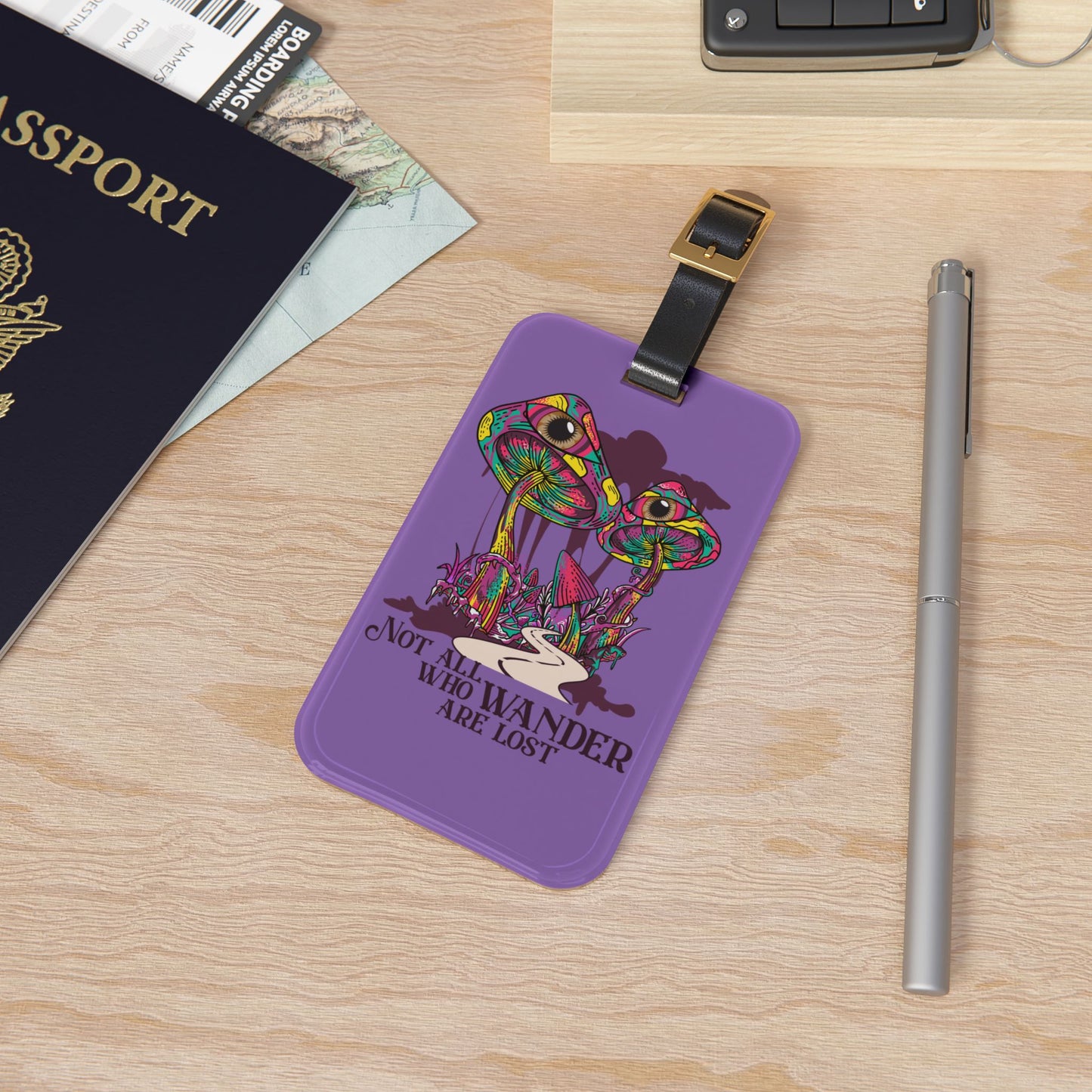 Not All Who Wander Are Lost Luggage Tag | Trippy Mushroom Baggage ID | Raver Festival Travel Accessory | Hippie Mushroom Art Gift