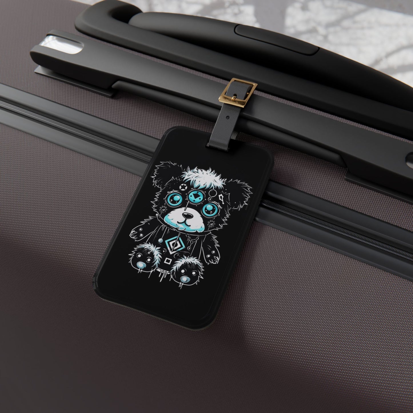 Emo Grunge Robot Machine Bear Luggage Tag | Edgy Streetwear Travel Accessory | Alternative Fashion Baggage ID | Goth Bear for Elder Emos