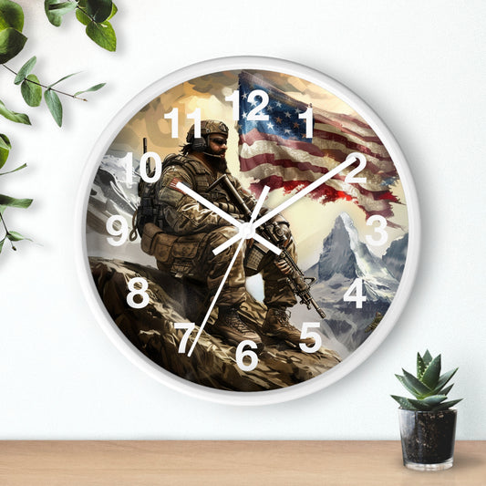 Tactical Soldier on Cliff Wall Clock | Grunge Military Adventure Art | Battery Operated | Bold USA Decor | Perfect Gift for Outdoor Warriors