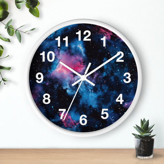 Pink & Blue Space Galaxy Wall Clock | Trippy Rave Decor | Battery Operated | Unique Teen Girl Room Decor | Ideal Gift Space and Galaxy Fans