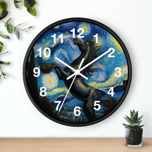 Majestic Black Horse Night Sky Wall Clock | Battery Operated | Starry Night-Inspired Art | Perfect Gift Equestrian Lovers Elegant Wall Decor