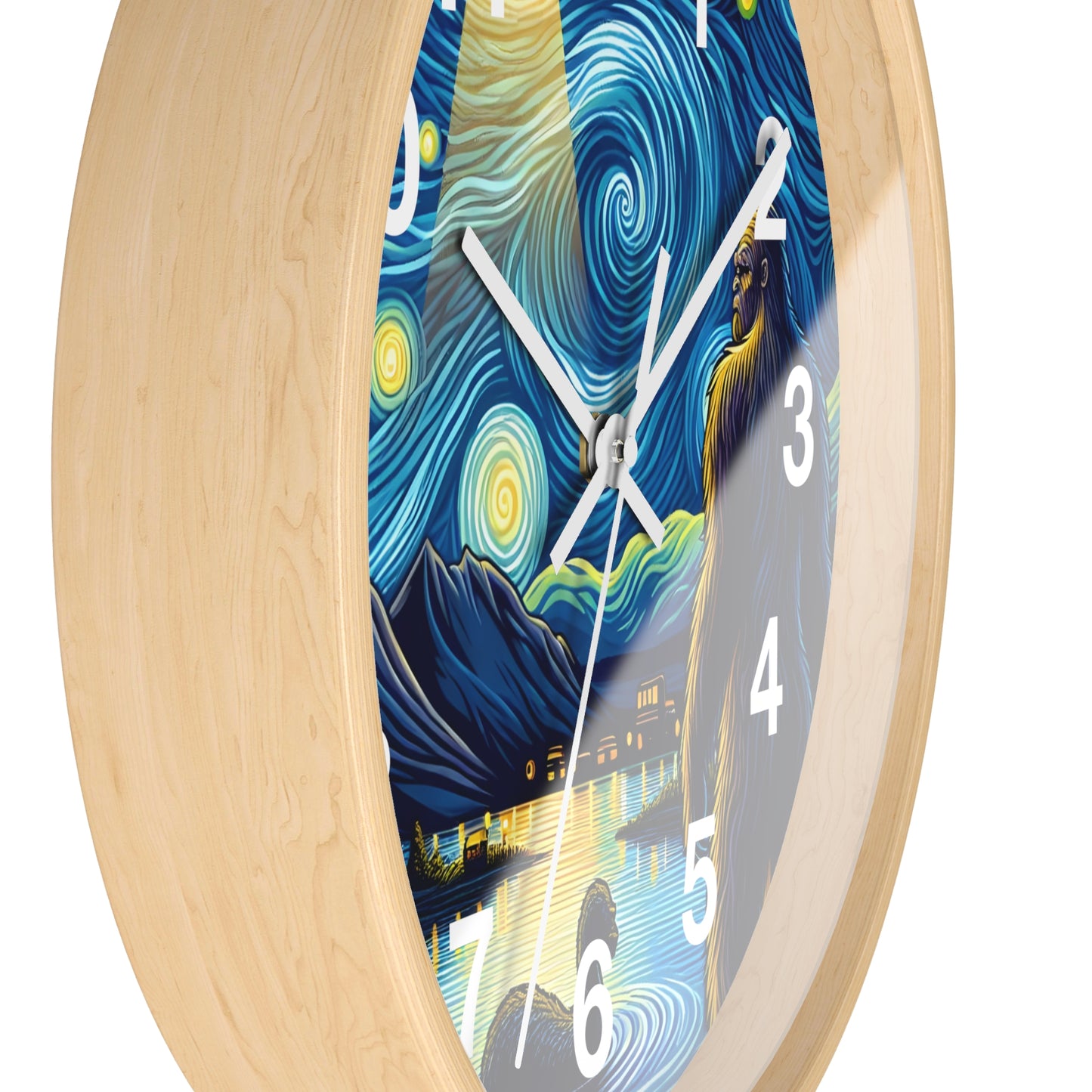 Bigfoot Alien Spaceship Night Sky Wall Clock | Battery Operated | Sasquatch Meets Extraterrestrial Art Bigfoot Fan Gift UFO Humor Wall Decor