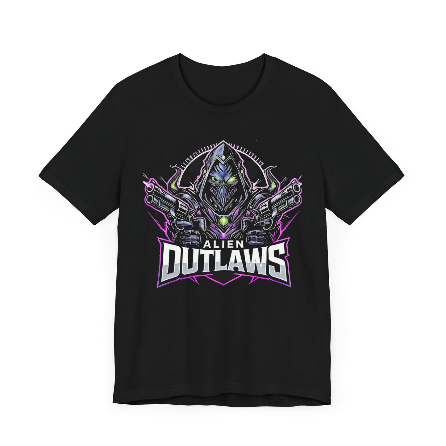 Alien Outlaws Shirt | Futuristic Space Gunslinger Design | Unique Gift for Sci-Fi Gaming Fans Esports Jersey Style Graphic Tee Funny Alien