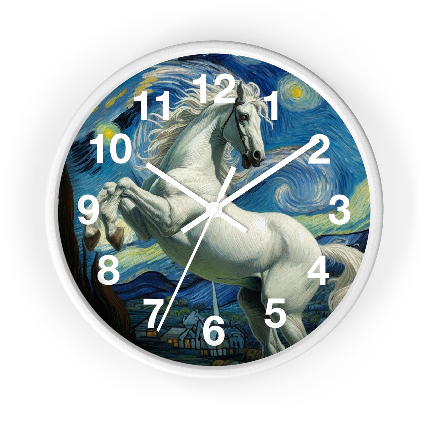 Majestic White Horse Night Sky Wall Clock | Battery Operated | Starry Night-Inspired Art | Perfect Gift Horse Lovers | Enchanting Wall Deco