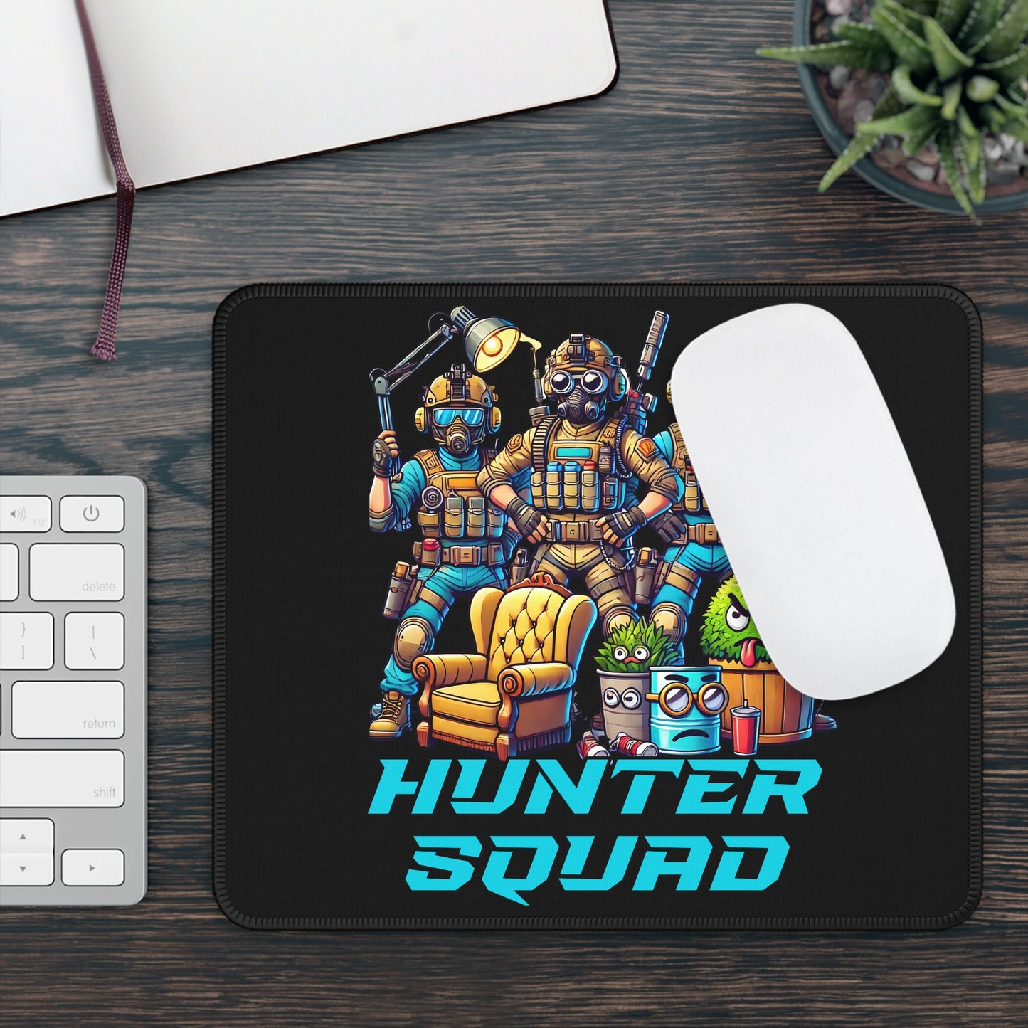 Hunter Squad Cartoon Non Slip Mouse Pad | Tactical Prop Hunt Team Design | Funny Gamer Illustration | Dynamic Props & Hunters Battle Scene