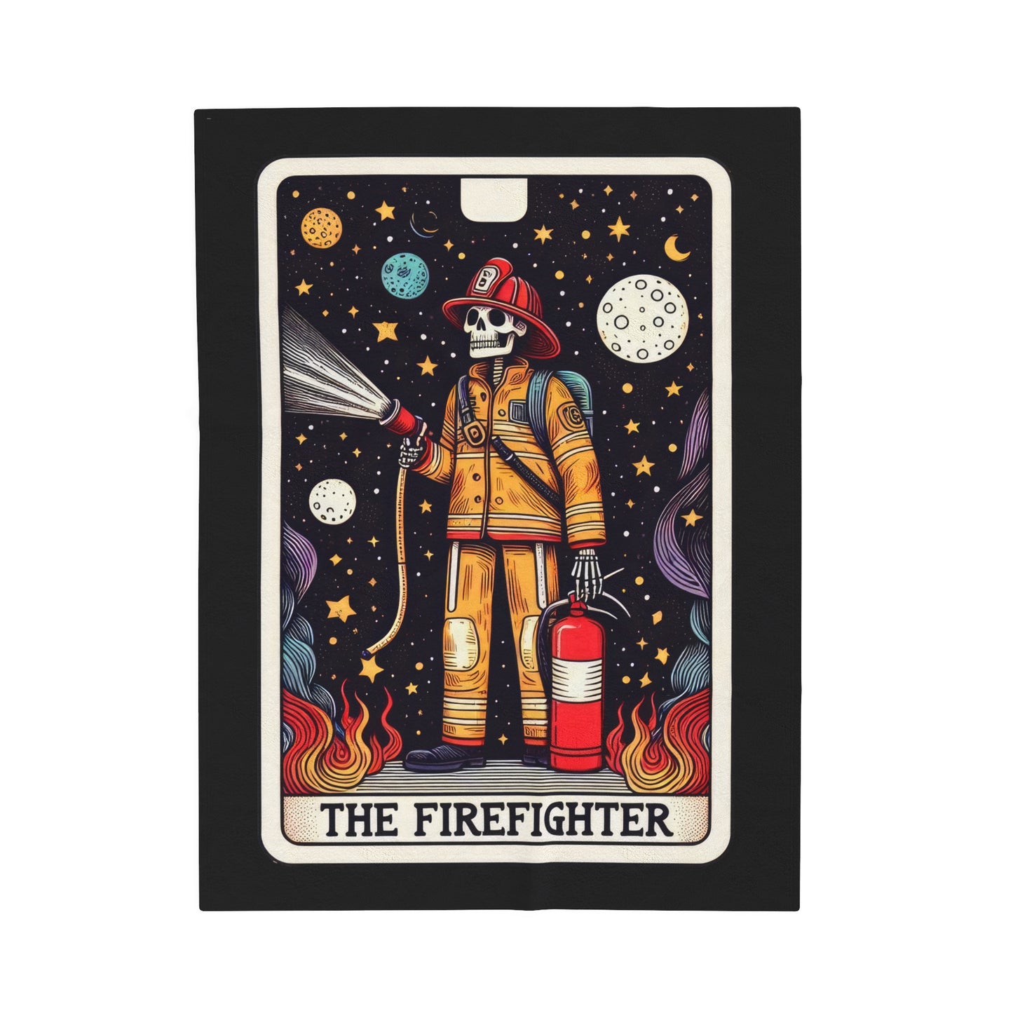 Firefighter Tarot Card Velveteen Plush Throw Blanket | Heroic Firefighter Gift Cozy Blanket Everyday Heroes Tarot-Inspired Firefighter Decor