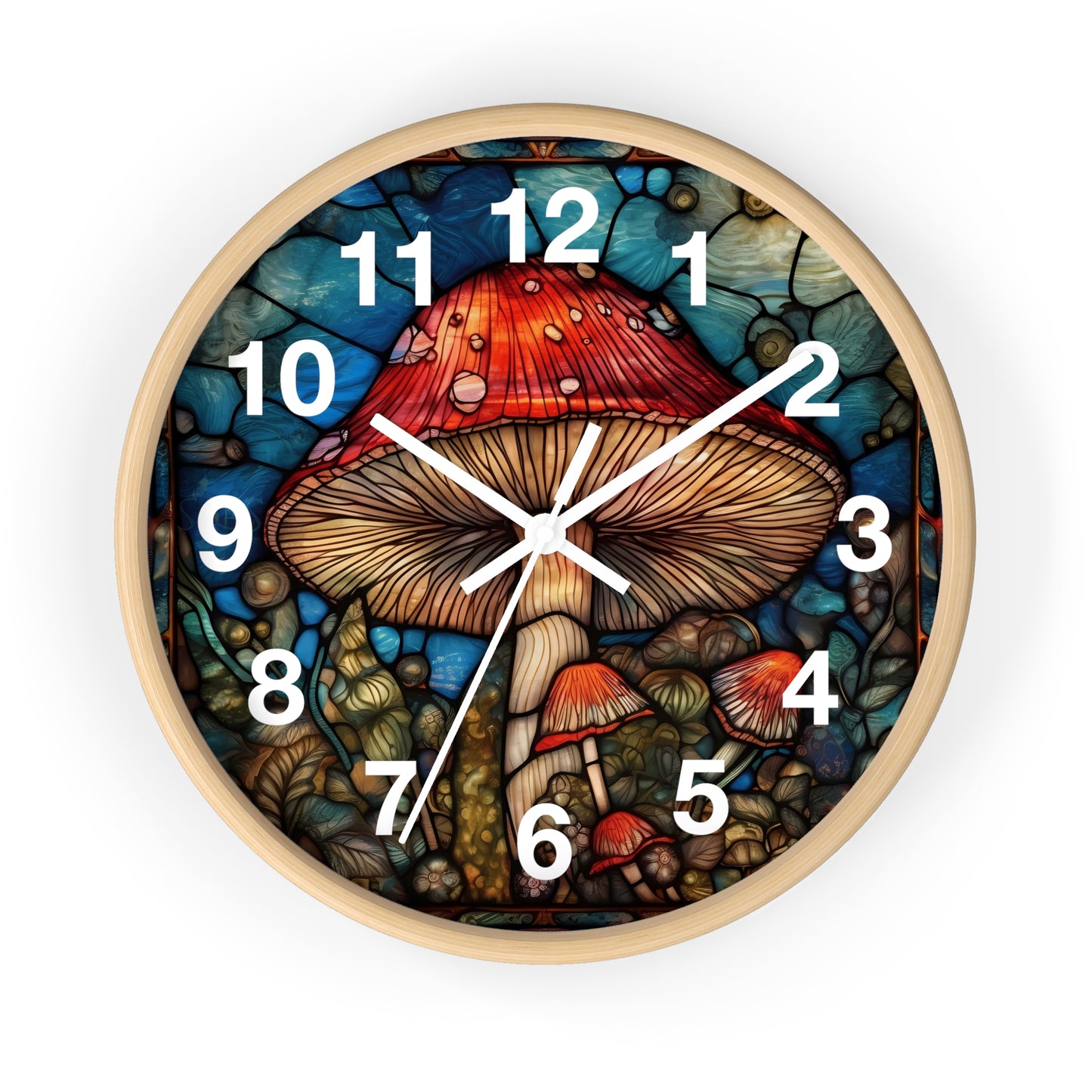 Stained Glass Mushroom Wall Clock | Psychedelic Shroom Decor | Trippy Stain Glass Garden Style | Battery Operated | Unique Rave Gift