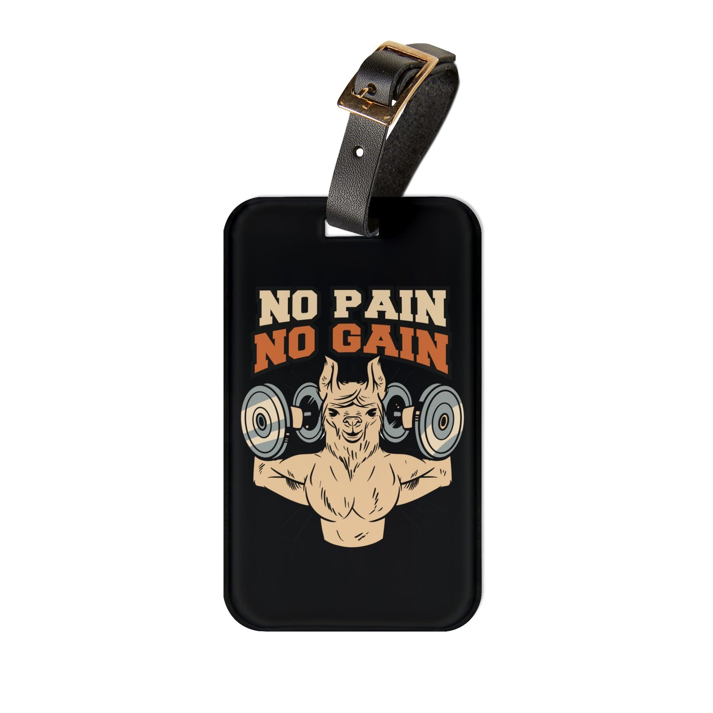 No Pain No Gain Weightlifting Llama Luggage Tag Baggage ID Accessory Funny Llama Lovers Travel Bug Suitcase Tag Airline Flight Badge Gym Rat