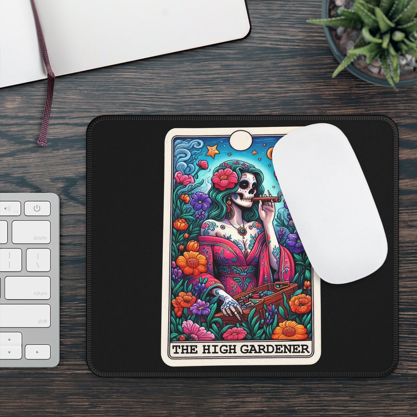 High Gardener Tarot Card Non Slip Mouse Pad Stoner Office Desk Decor Plant Lovers Gift Tarot-Inspired Desk Mat Cannabis Gardening Accessory