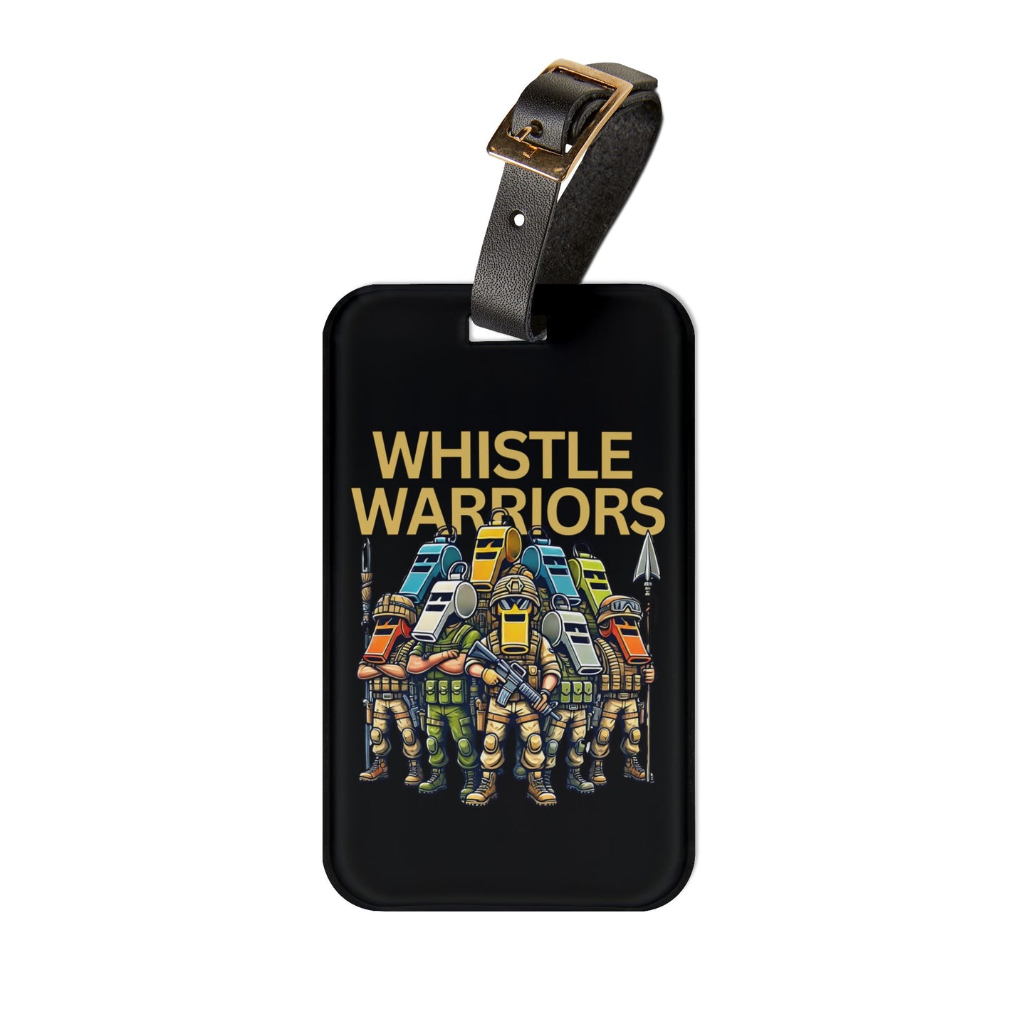 Whistle Warriors Luggage Tag | Tactical Cartoon Whistle Soldiers Baggage ID Funny Military Prop Hunt Design Unique Gamer Gift Bold Team Art