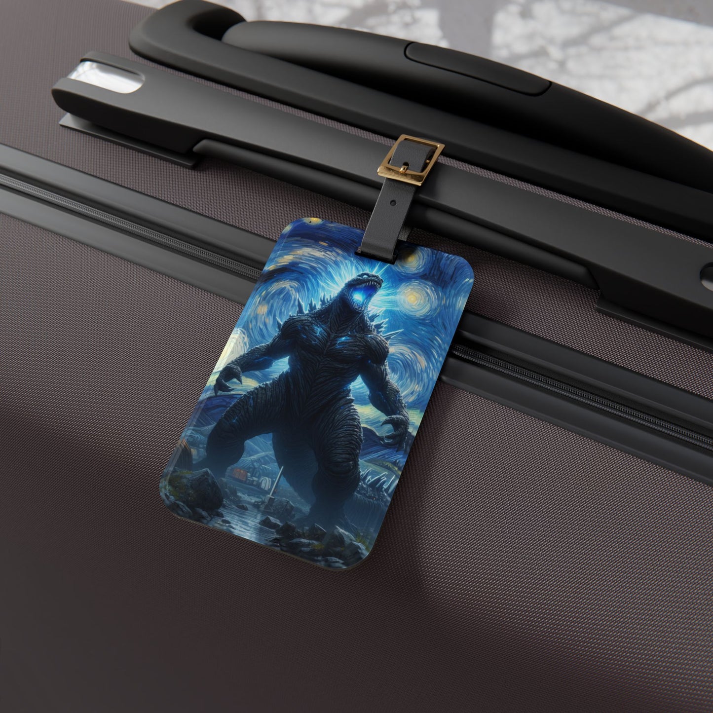 Giant Dinosaur Lizard Night Sky Luggage Tag | Kaiju-Inspired Starry Night Travel Accessory | Dinosaur Kaiju Fans Baggage ID Epic Anime Gift