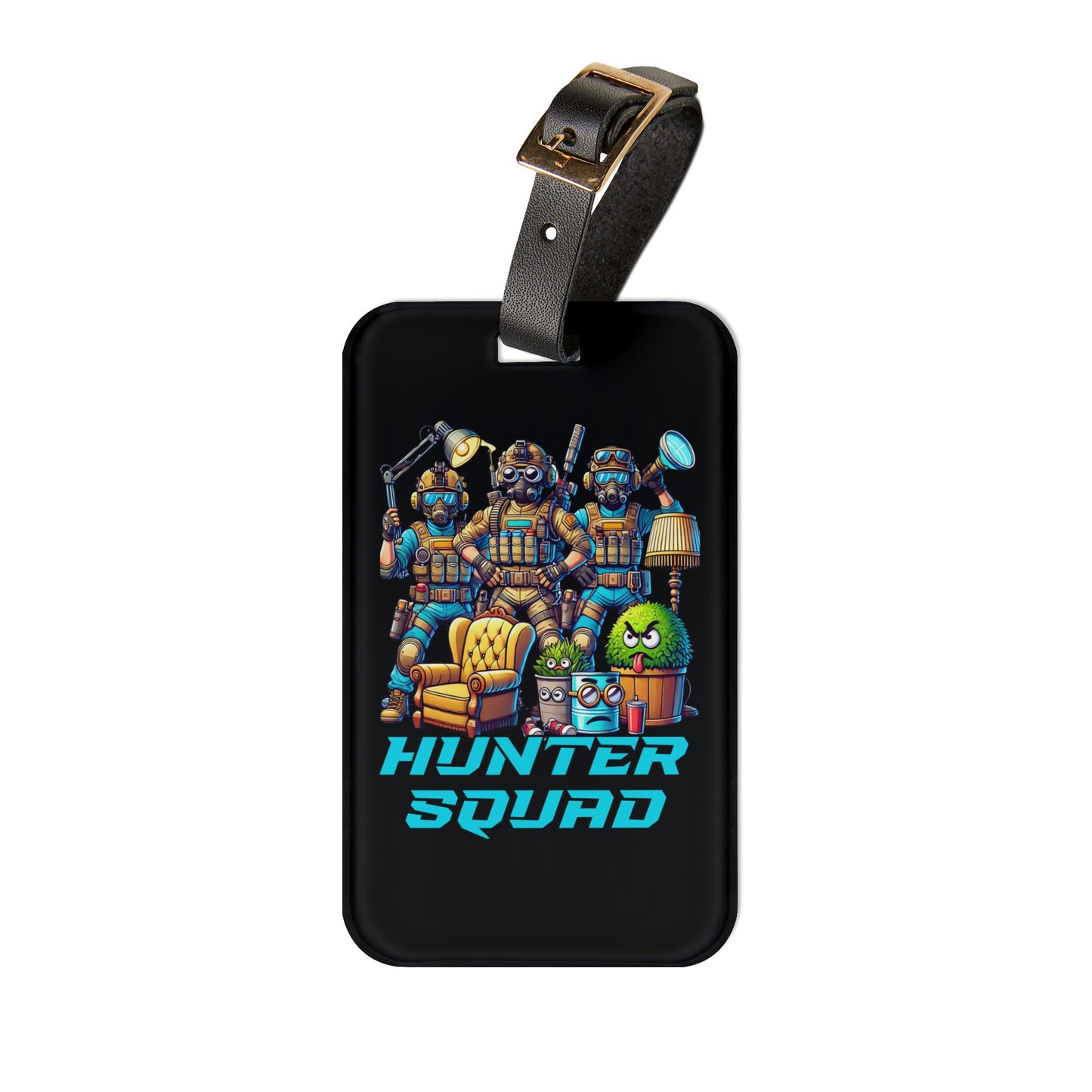 Hunter Squad Cartoon Luggage Tag | Tactical Prop Hunt Team Baggage ID Funny Gamer Illustration Props Hunters Battle Scene | Tactical Cartoon