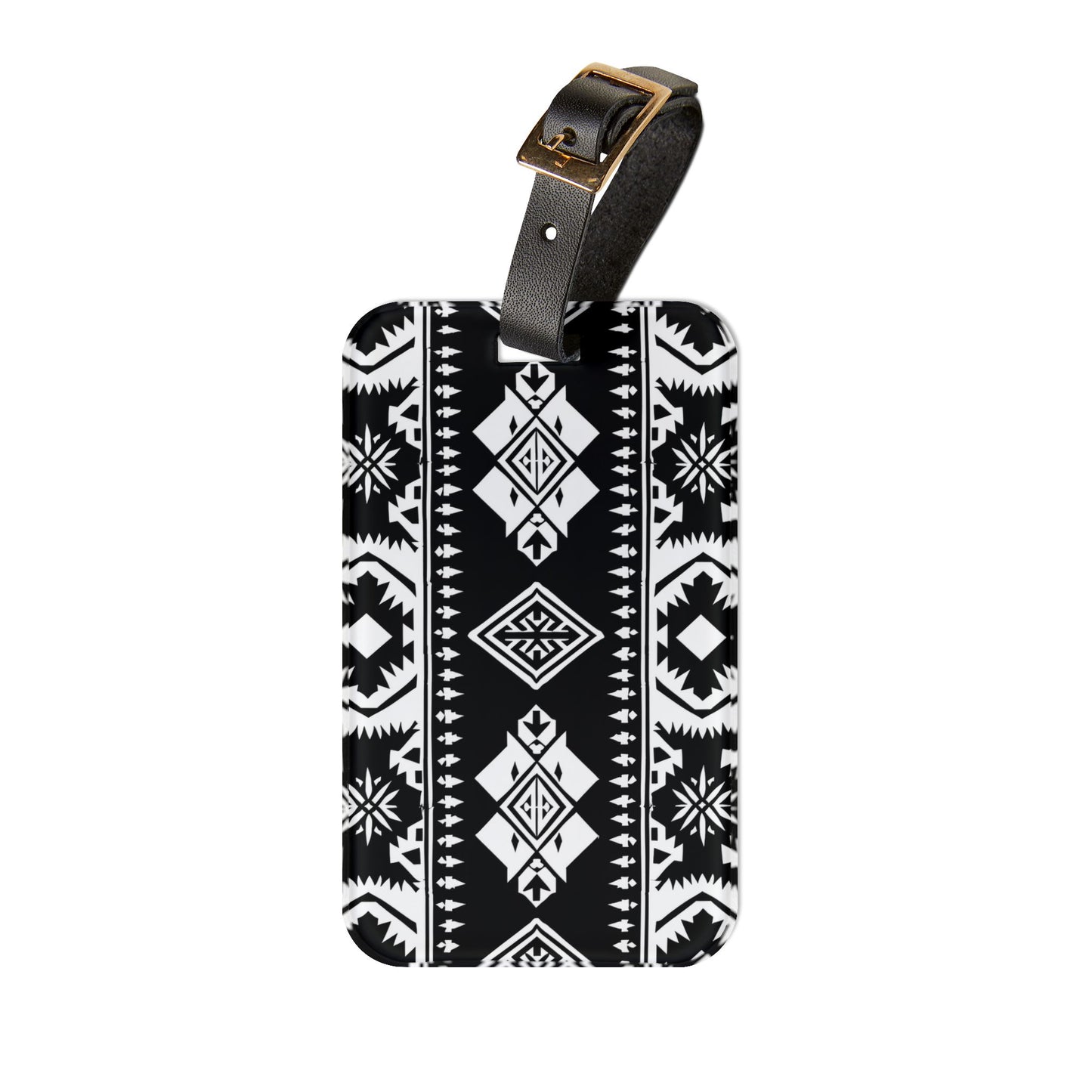 Black & White Aztec Western Style Luggage Tag | Bold Monochrome Baggage ID | Western Cowboy Travel Accessory Native American Inspired Design